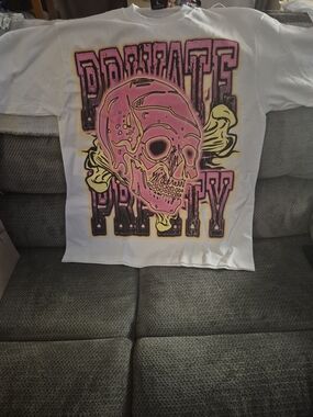 Private Property White Cotton Men's T-Shirt L Skull Graphic Print
